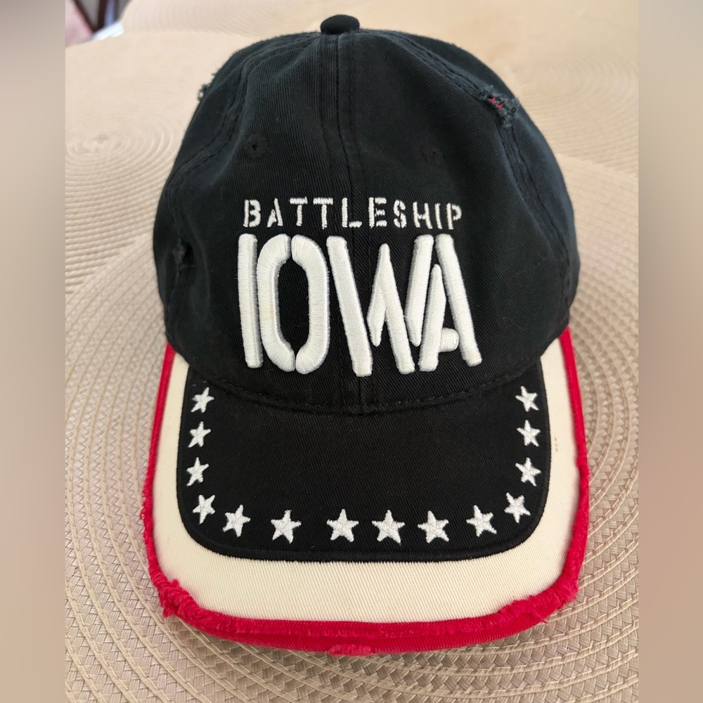 Battleship Iowa Black and Red Cap Adjustable Velcro Strap
